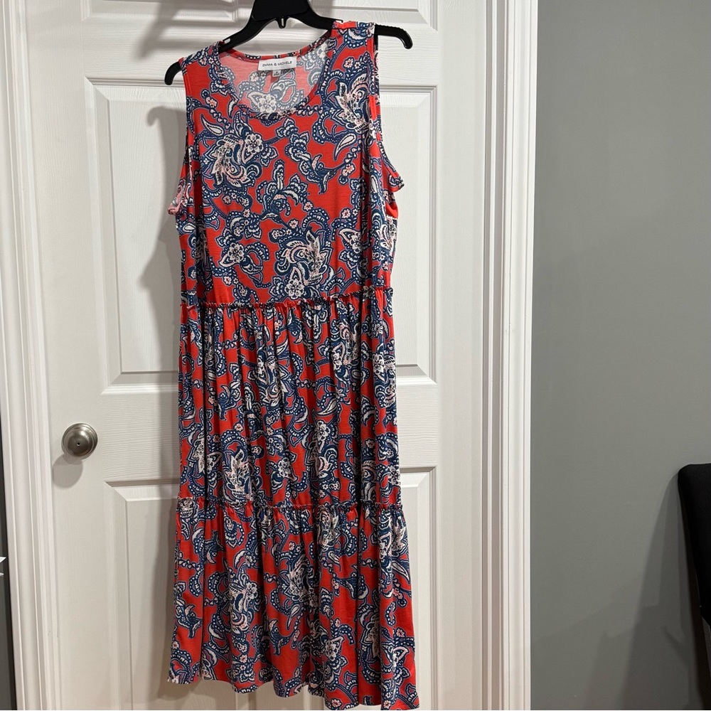 Emma & Michele Red and Blue Paisley Midi Dress